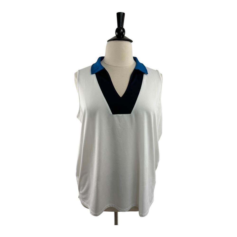 Chicos Color BlockWhite Top with Teal Collar, Size 4 (XXL/20)